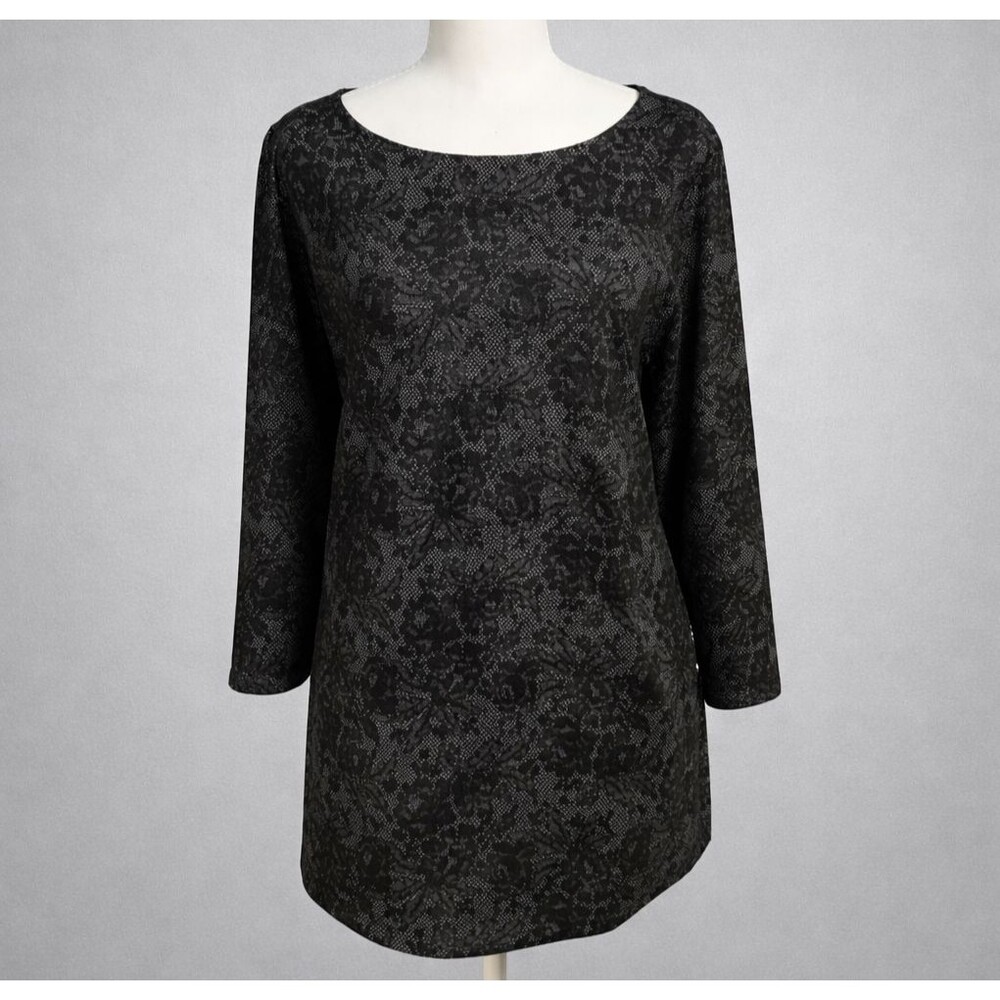 Chicos 3 XL Black Gray Lace Floral Tunic Top Whimsigoth Goth‎ Fairy Romantic